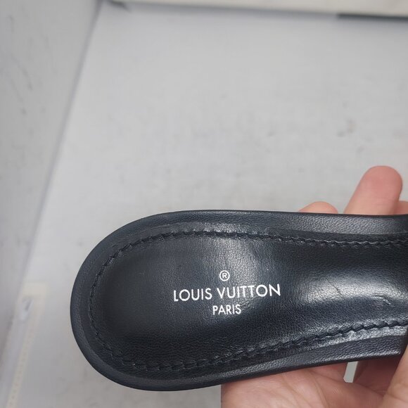LOUIS VUITTON LV Monogram Black Embossed Revival Heel Sandal - Picture 8 of 12